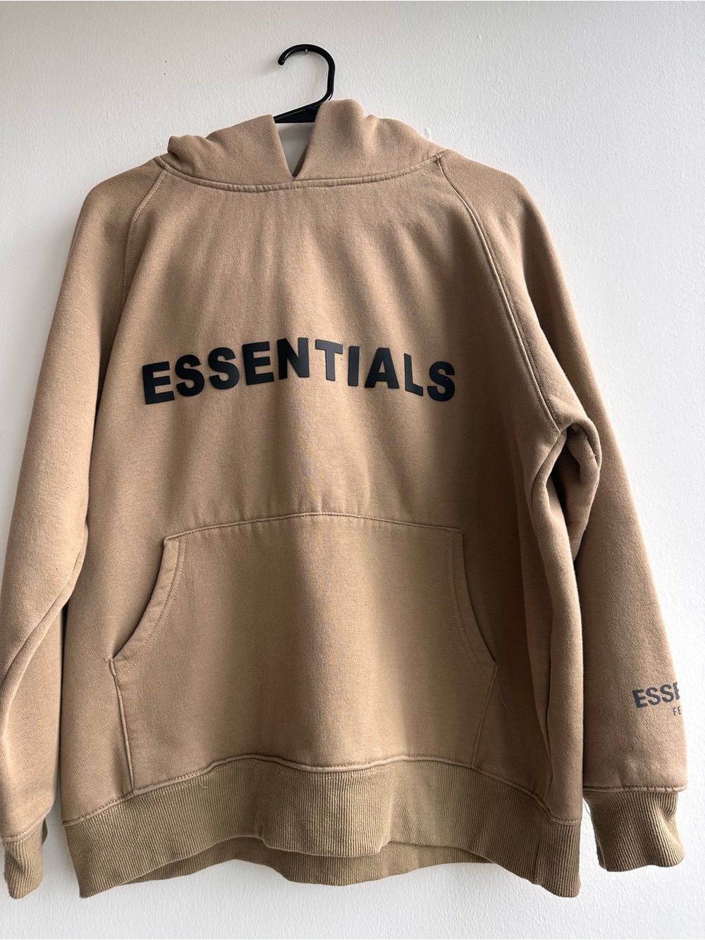 100% Cotton ESSENTIALS Hoodie in Camel with Black Logo